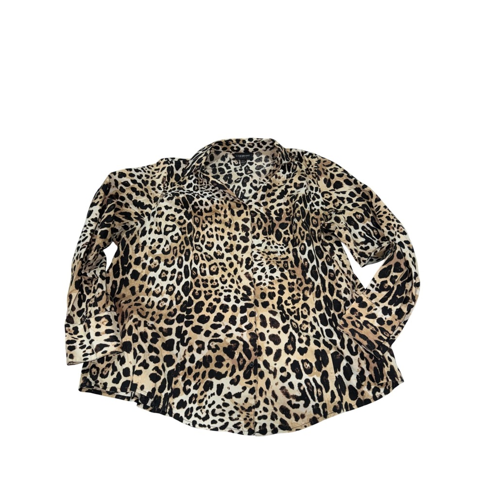 Lane Bryant Leopard Print Button Down Shirt Women's Size 24 Long Sleeve Collared